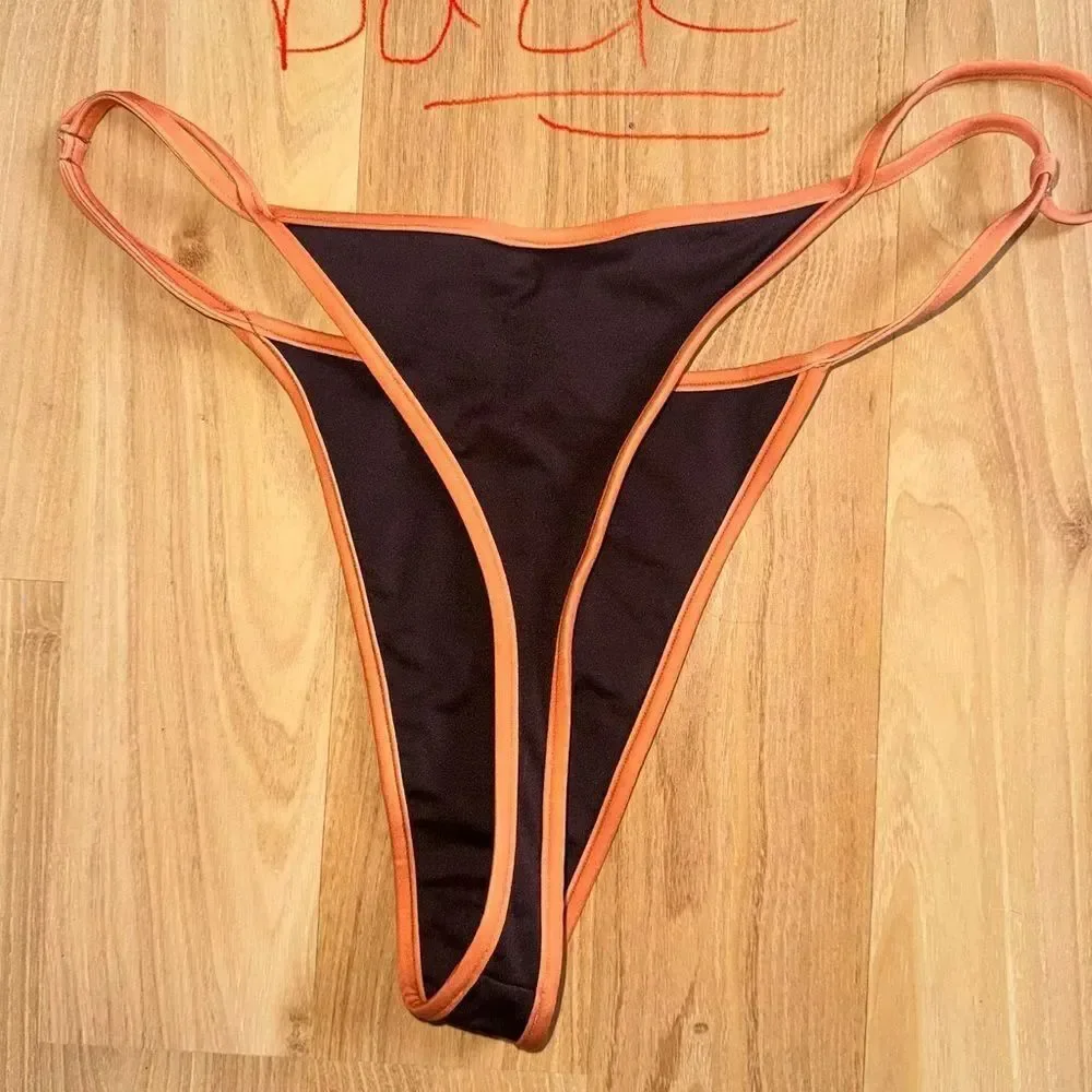 Jacquemus Soleil Brown Bikini Bottom with Orange Trim